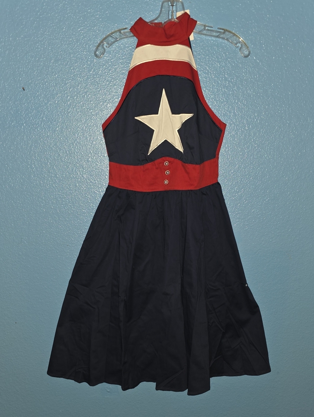 Captain America Navy Halter Dress with Red Band and White Star